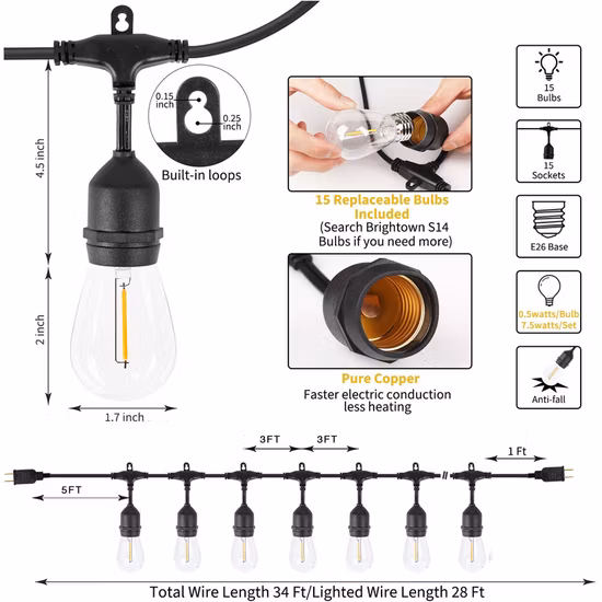 Illuminazione decorativa natalizia Lampada decorativa per la casa Ornamento per esterni Faretto per feste di nozze Decorazione per fata Lampadina a LED